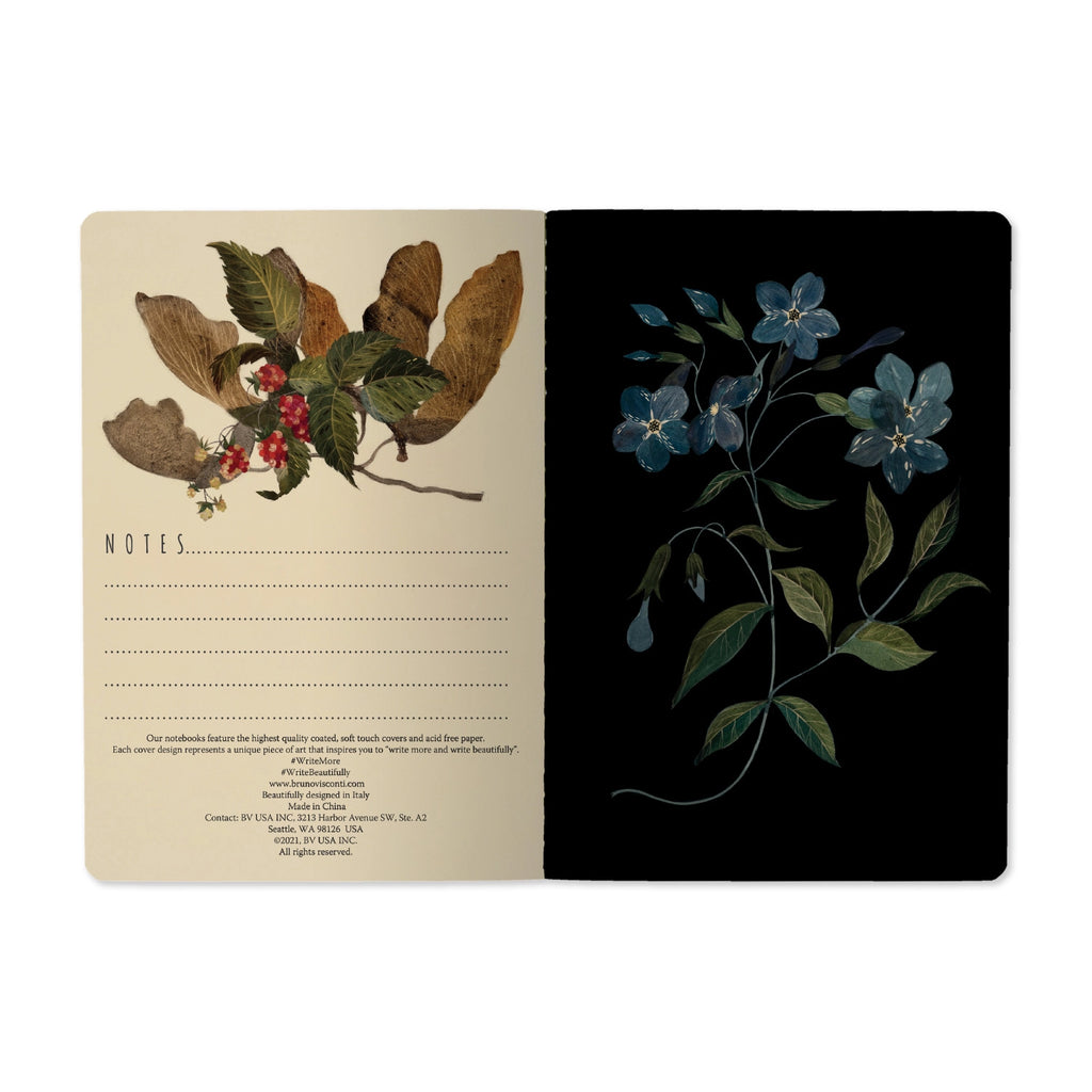 A5 Notebook - Forest Flowers On Black