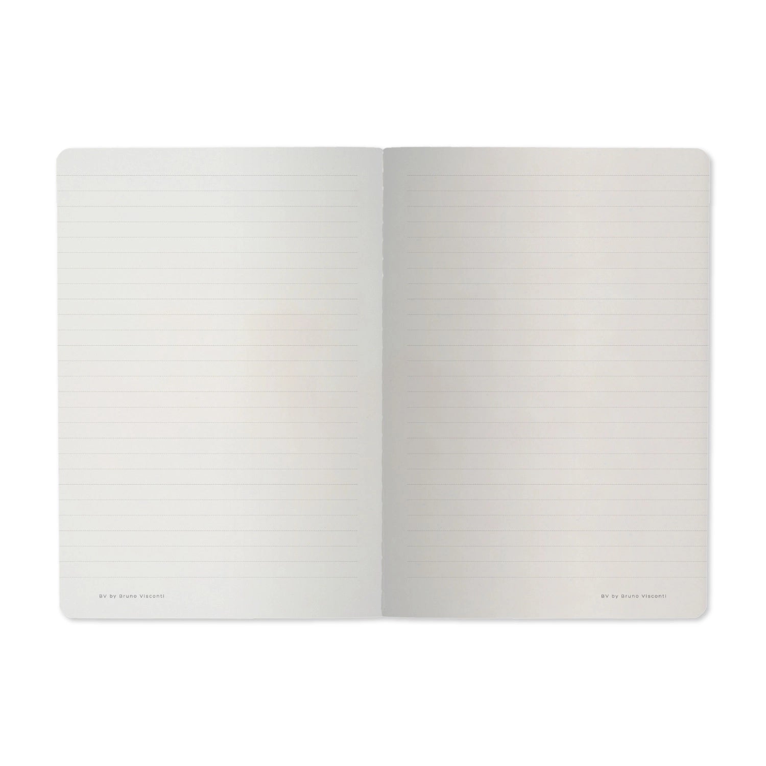 Open notebook with two blank pages on a white background