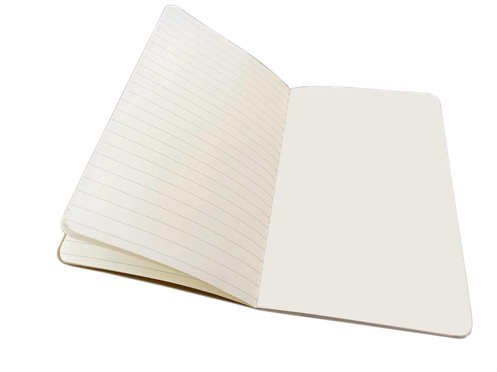 Open notebook with white pages on a white background