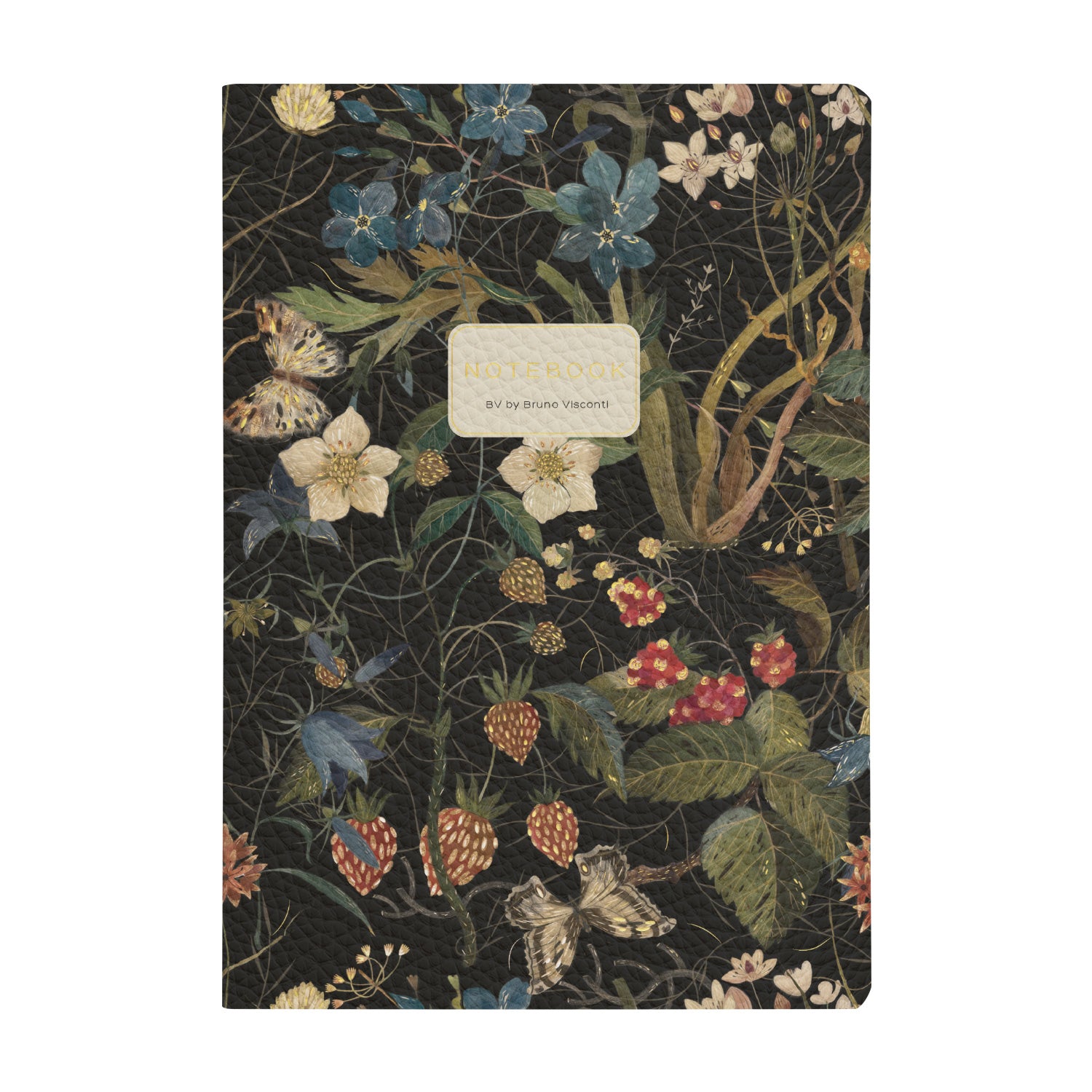 Notebook with floral design on a black background